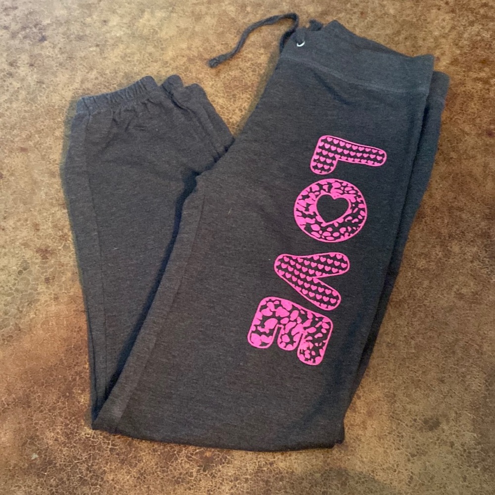 LOVE joggers - dark gray with pink accents- medium